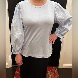Crown & Ivy Light Blue Puff Sleeve Blouse